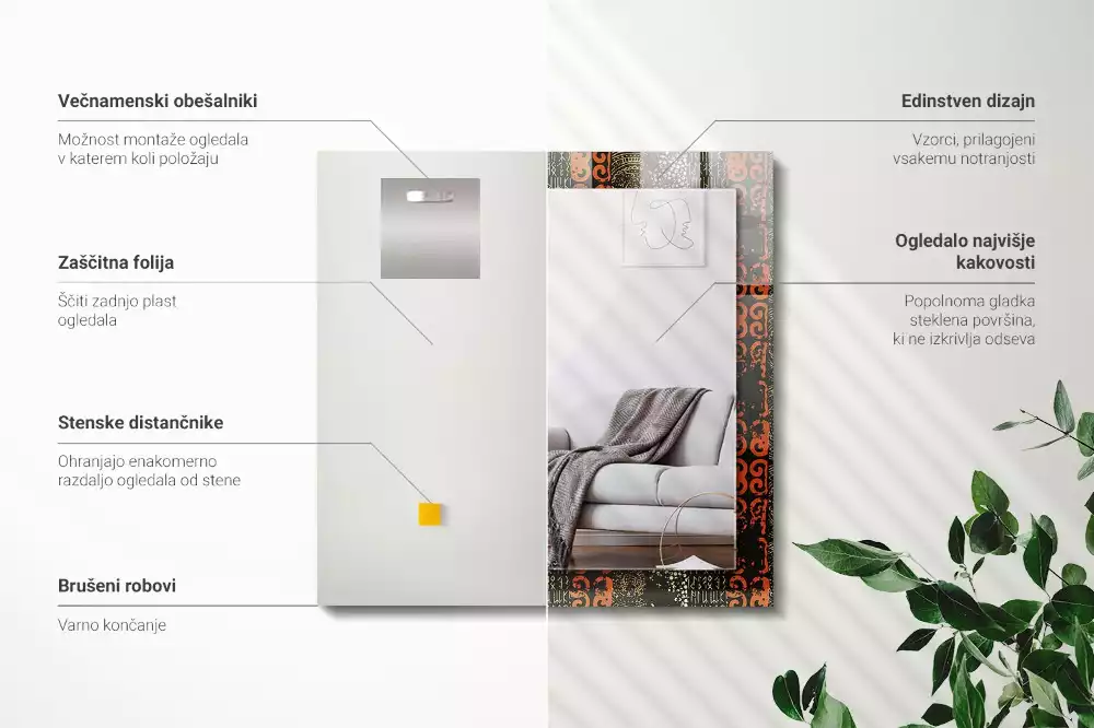 Rechthoekige spiegel met decoratie Etnisch ornamentpatroon