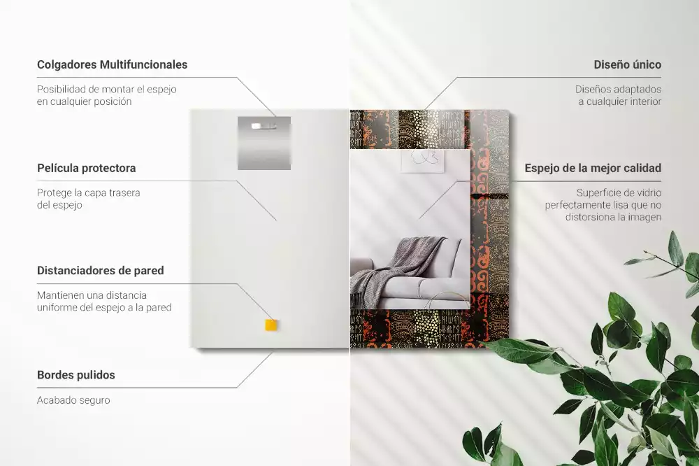 Rechthoekige spiegel met decoratie Etnisch ornamentpatroon