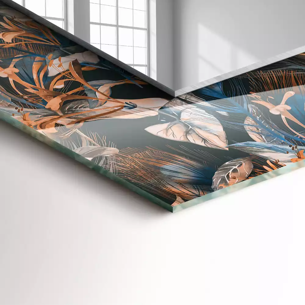 Rechthoekige spiegel lijst met print Bloemen en bladeren