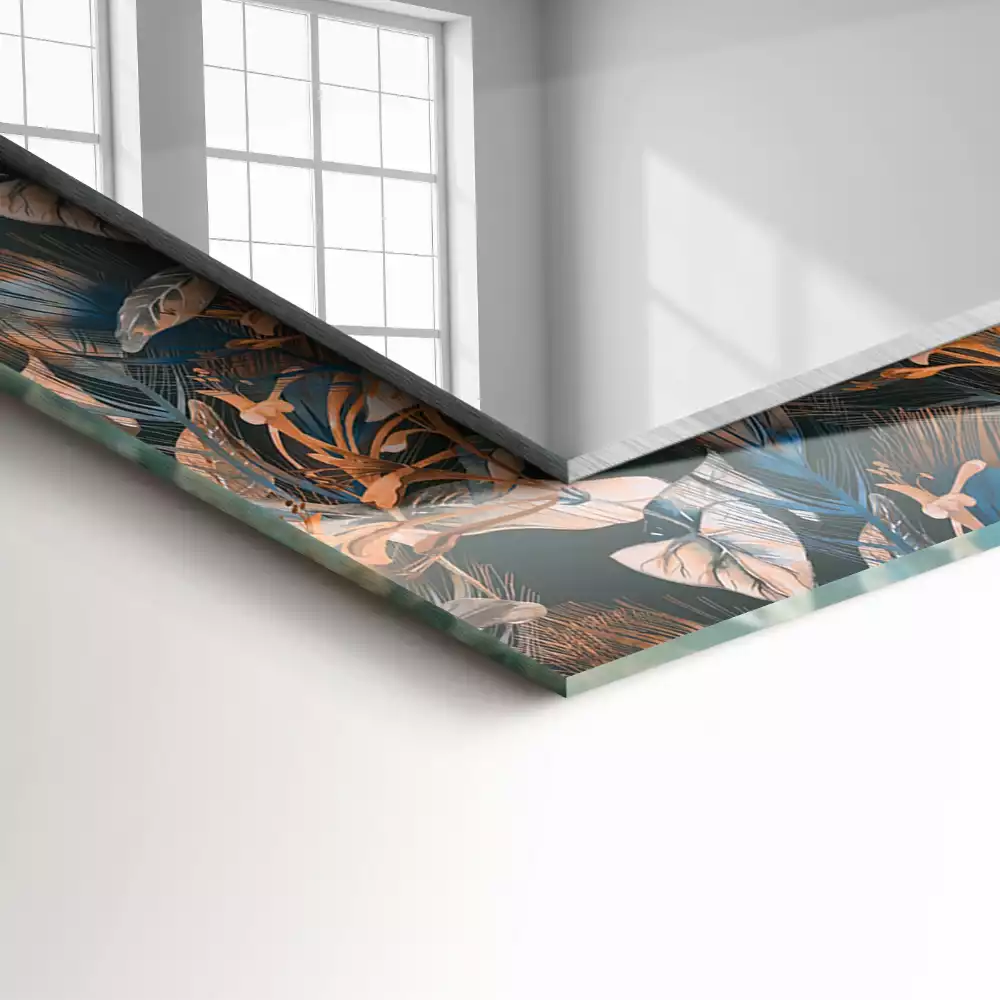 Rechthoekige spiegel lijst met print Bloemen en bladeren