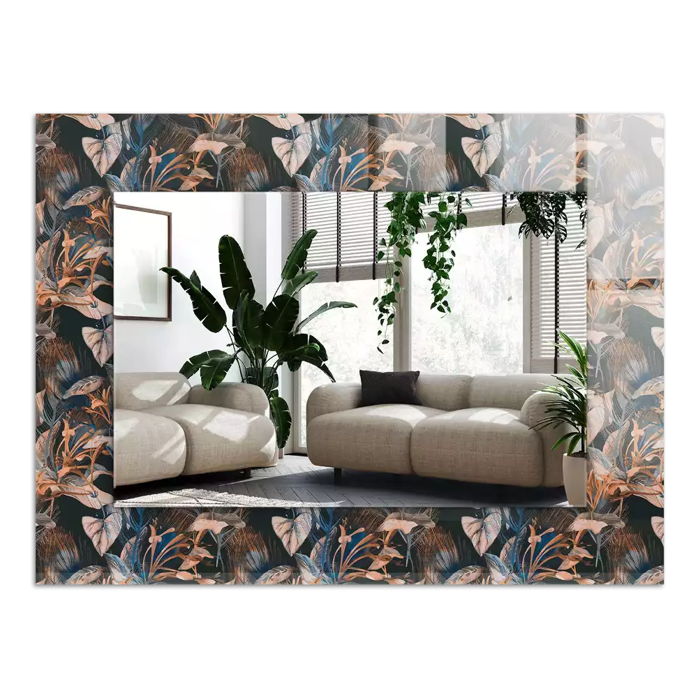 Rechthoekige spiegel lijst met print Bloemen en bladeren