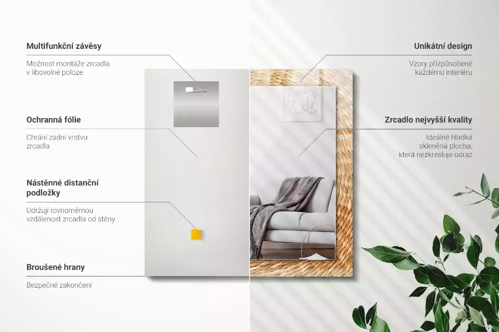 Bedrukte rechthoekige spiegel Wattle