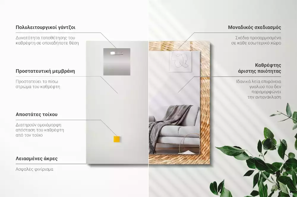 Bedrukte rechthoekige spiegel Wattle