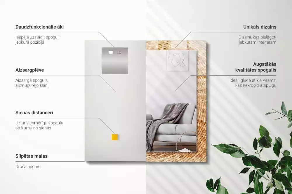 Bedrukte rechthoekige spiegel Wattle