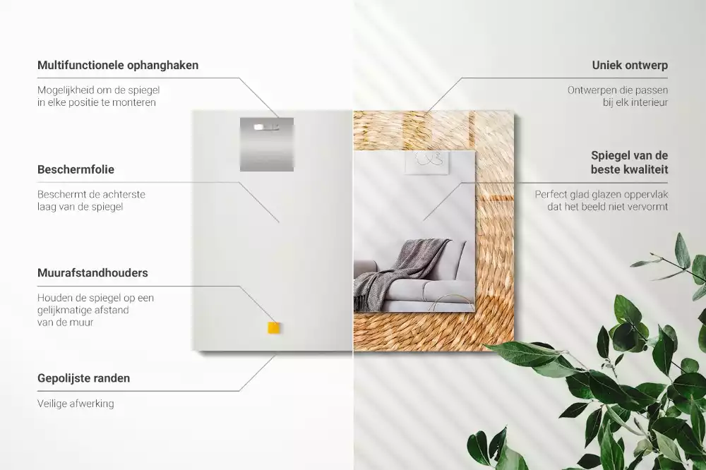 Bedrukte rechthoekige spiegel Wattle