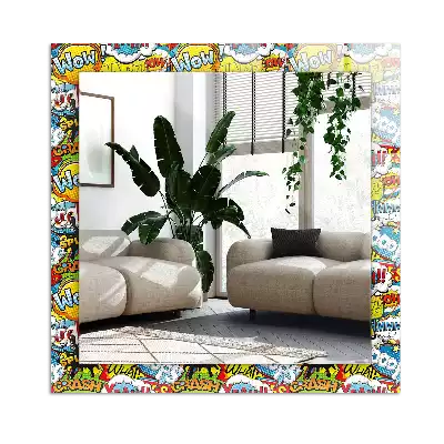 Rechthoekige spiegel met bedrukte lijst Kleurrijke komische tekstballonnen