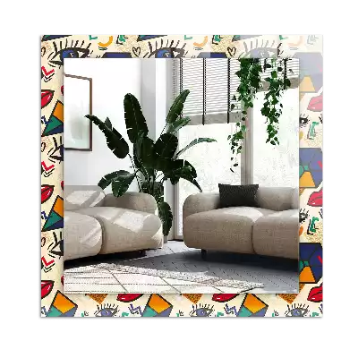 Rechthoekige spiegel lijst met print Ogen mond vormen