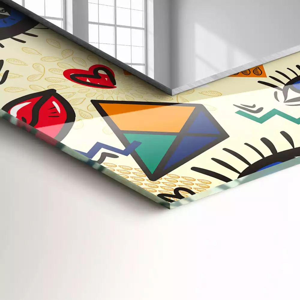 Rechthoekige spiegel lijst met print Ogen mond vormen