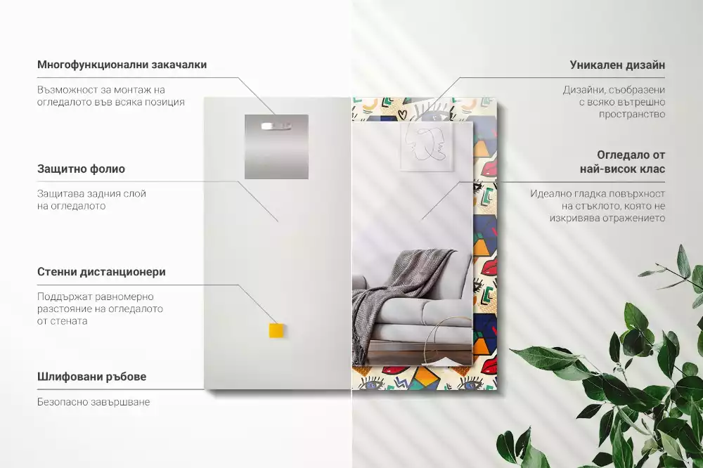 Rechthoekige spiegel lijst met print Ogen mond vormen