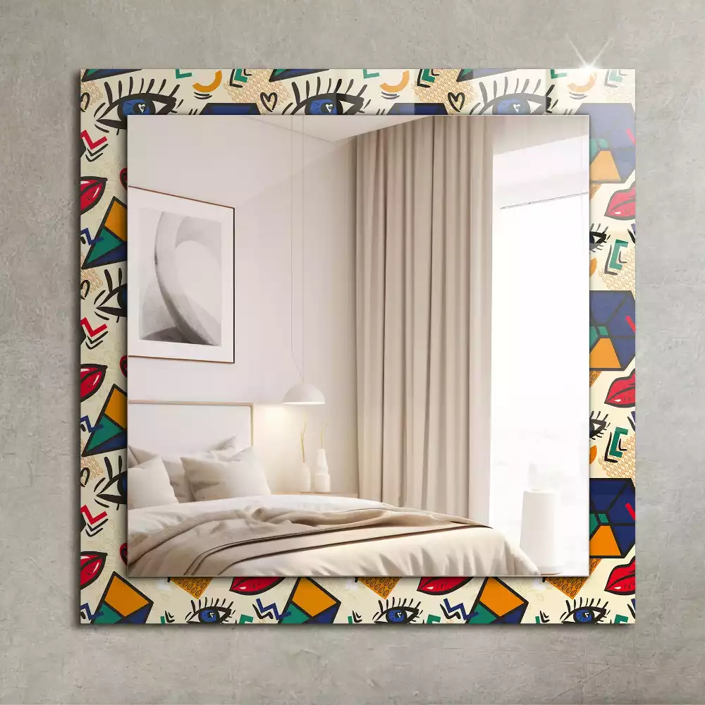 Rechthoekige spiegel lijst met print Ogen mond vormen