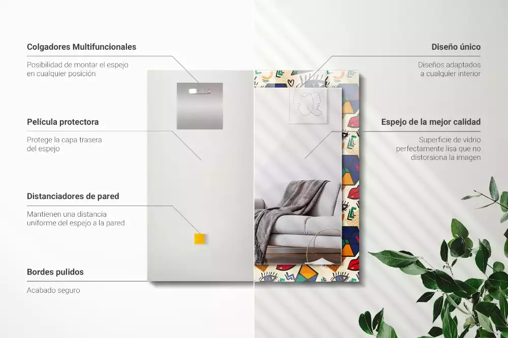 Rechthoekige spiegel lijst met print Ogen mond vormen