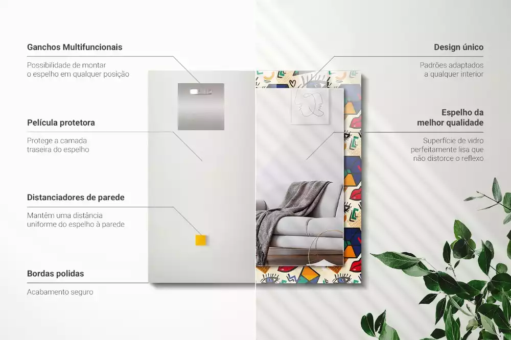 Rechthoekige spiegel lijst met print Ogen mond vormen