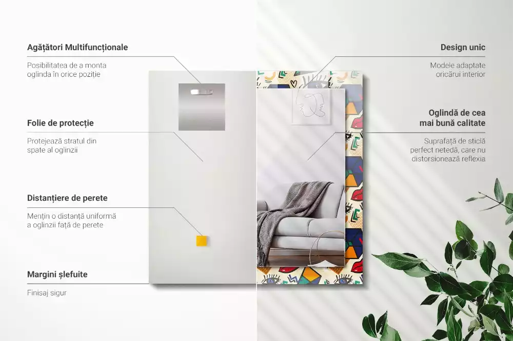 Rechthoekige spiegel lijst met print Ogen mond vormen