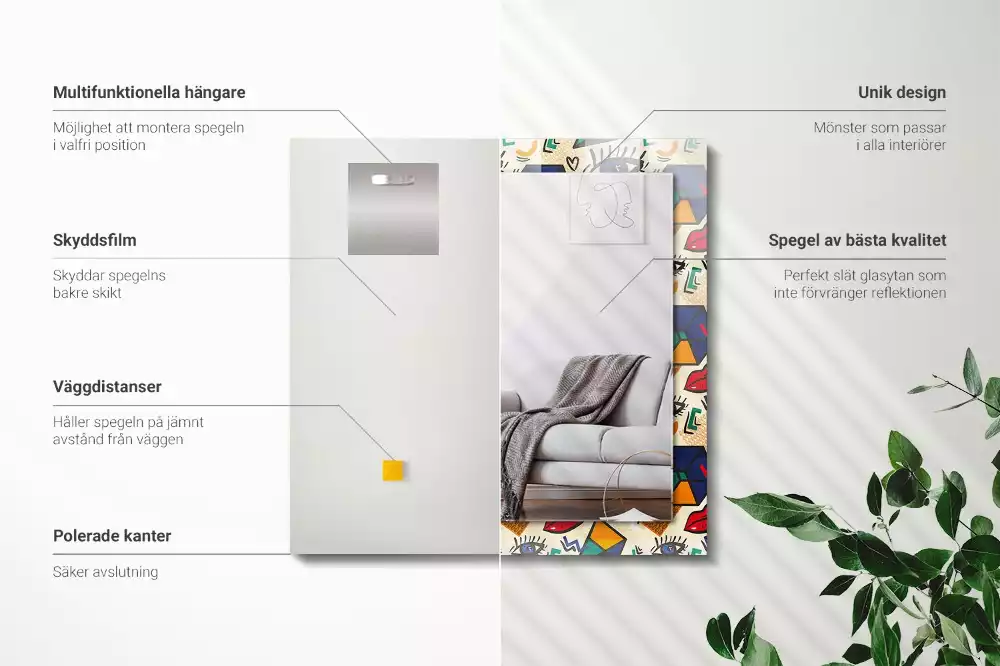 Rechthoekige spiegel lijst met print Ogen mond vormen