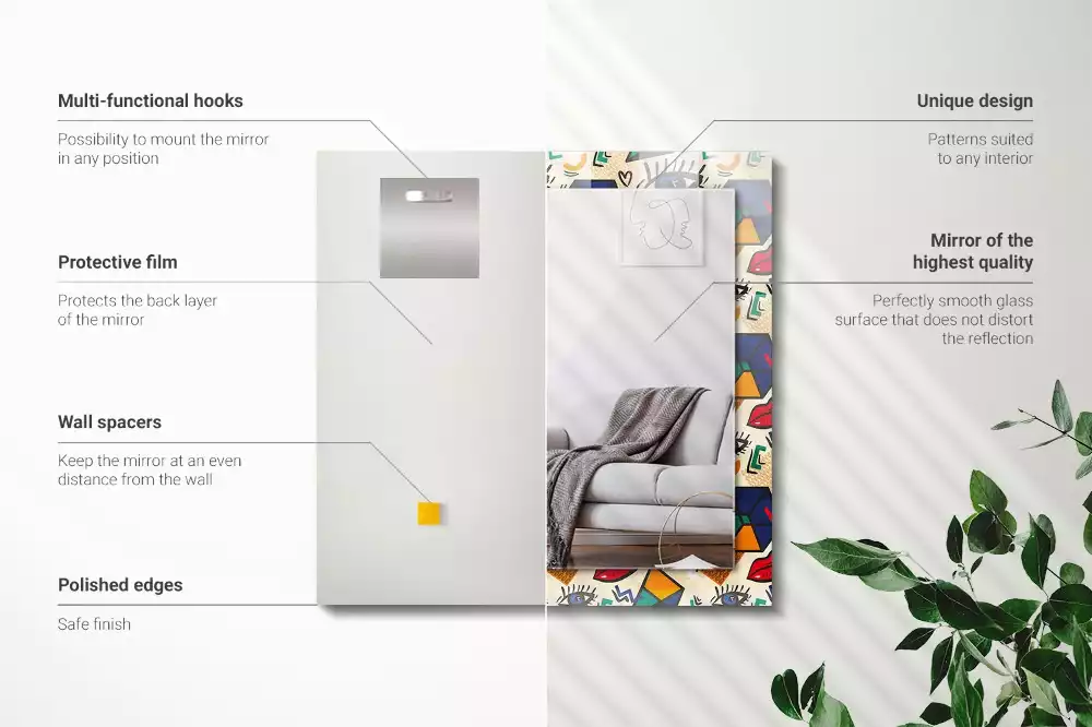 Rechthoekige spiegel lijst met print Ogen mond vormen