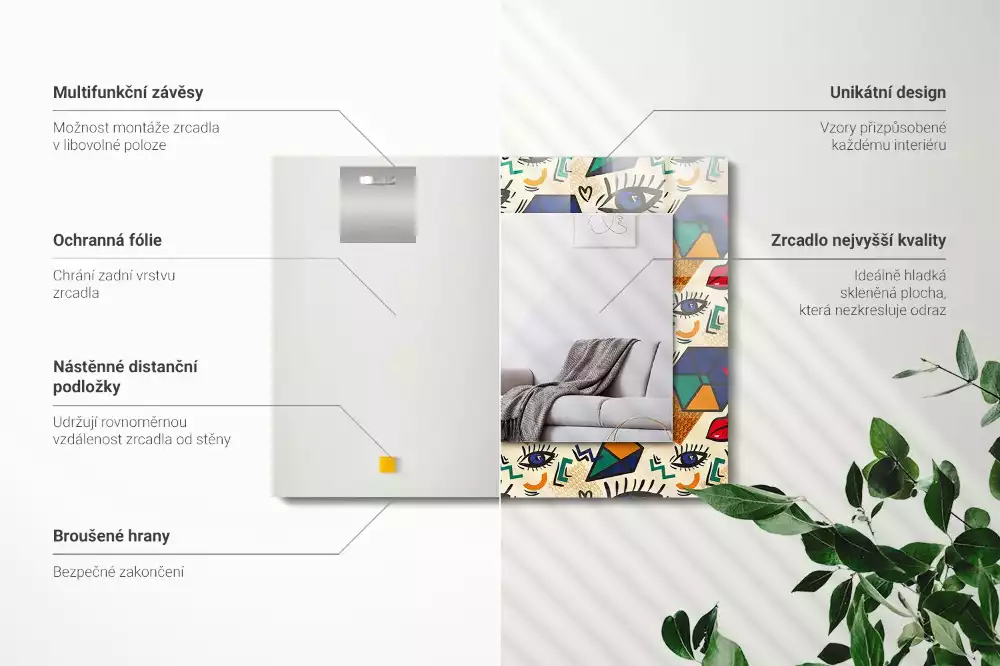 Rechthoekige spiegel lijst met print Ogen mond vormen