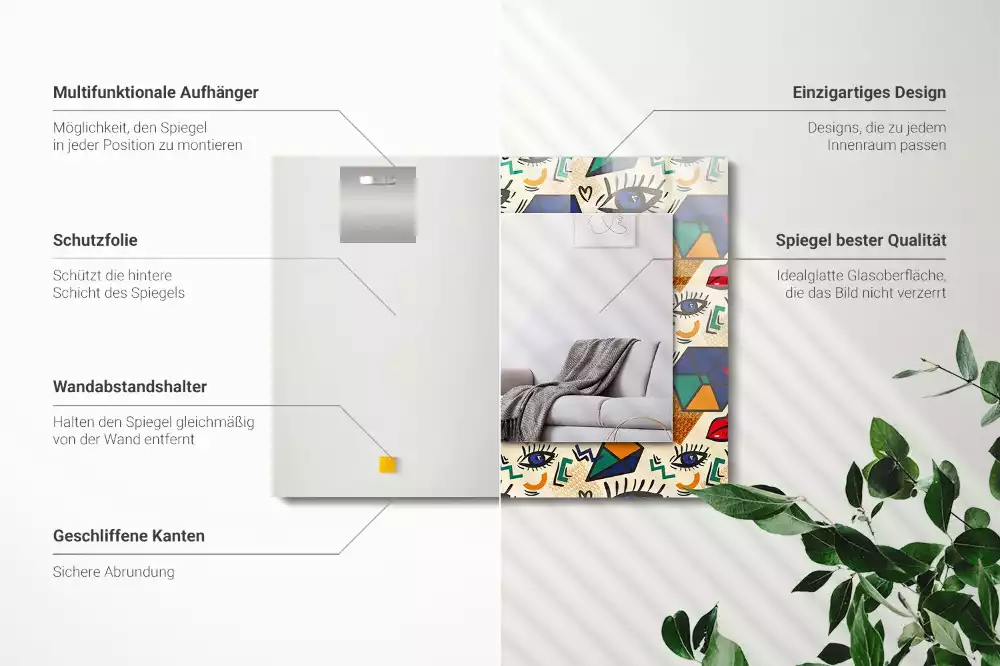 Rechthoekige spiegel lijst met print Ogen mond vormen