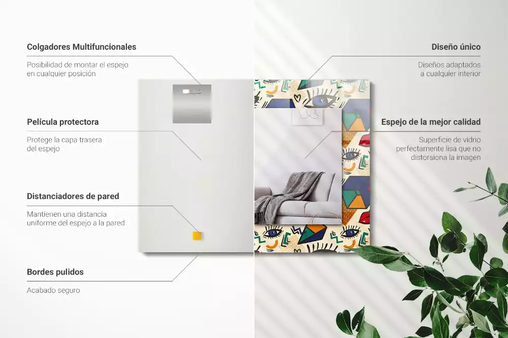 Rechthoekige spiegel lijst met print Ogen mond vormen