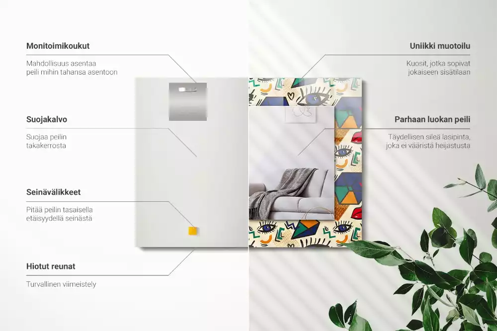 Rechthoekige spiegel lijst met print Ogen mond vormen