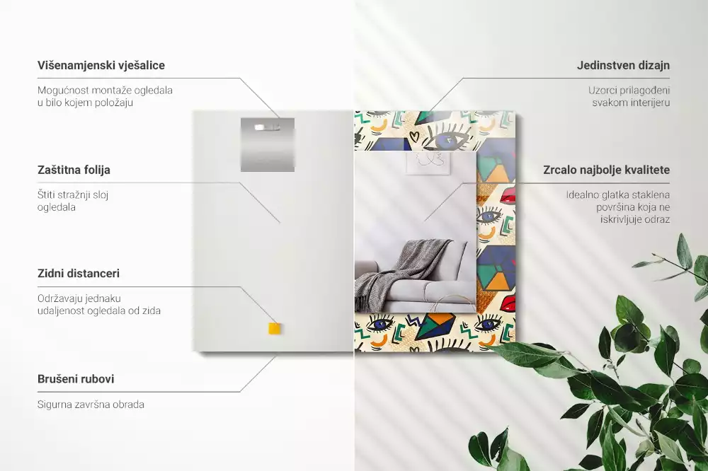 Rechthoekige spiegel lijst met print Ogen mond vormen