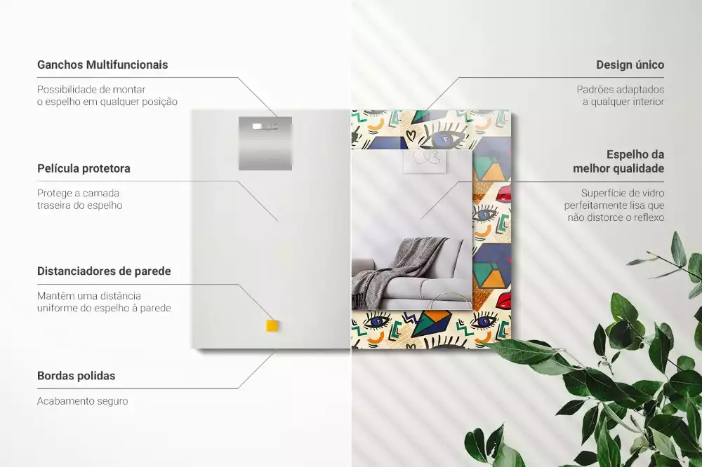 Rechthoekige spiegel lijst met print Ogen mond vormen