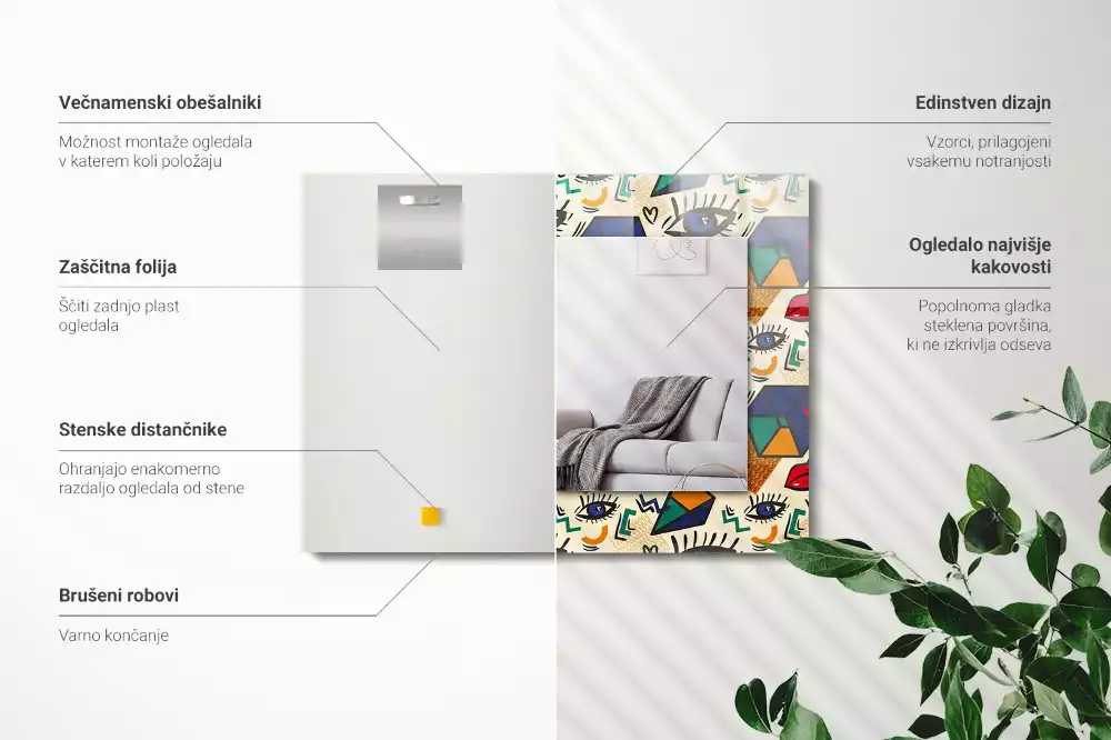 Rechthoekige spiegel lijst met print Ogen mond vormen