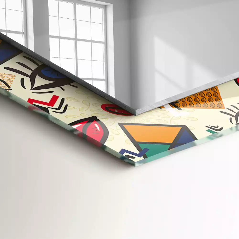 Rechthoekige spiegel lijst met print Ogen mond vormen