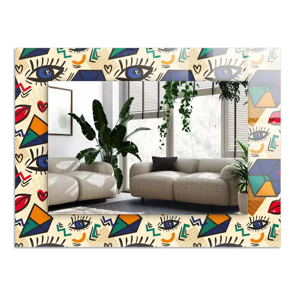 Rechthoekige spiegel lijst met print Ogen mond vormen