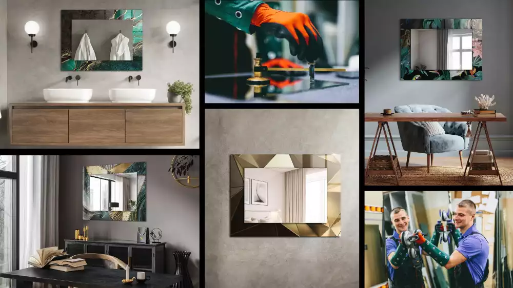 Bedrukte rechthoekige spiegel Groen geometrisch patroon