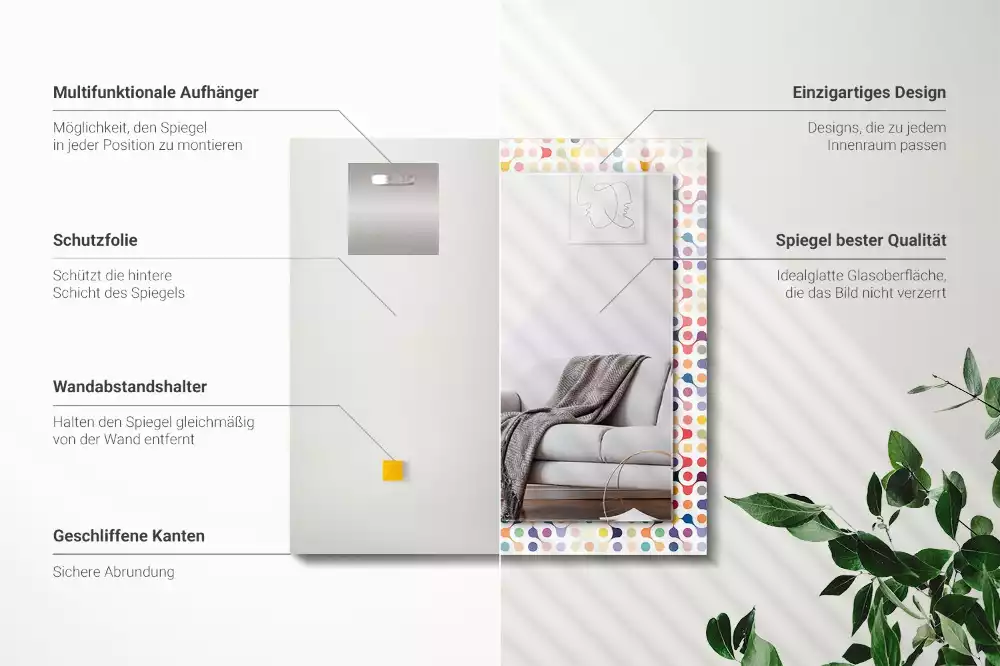 Rechthoekige spiegel met bedrukte lijst Kleurrijk geometrisch patroon