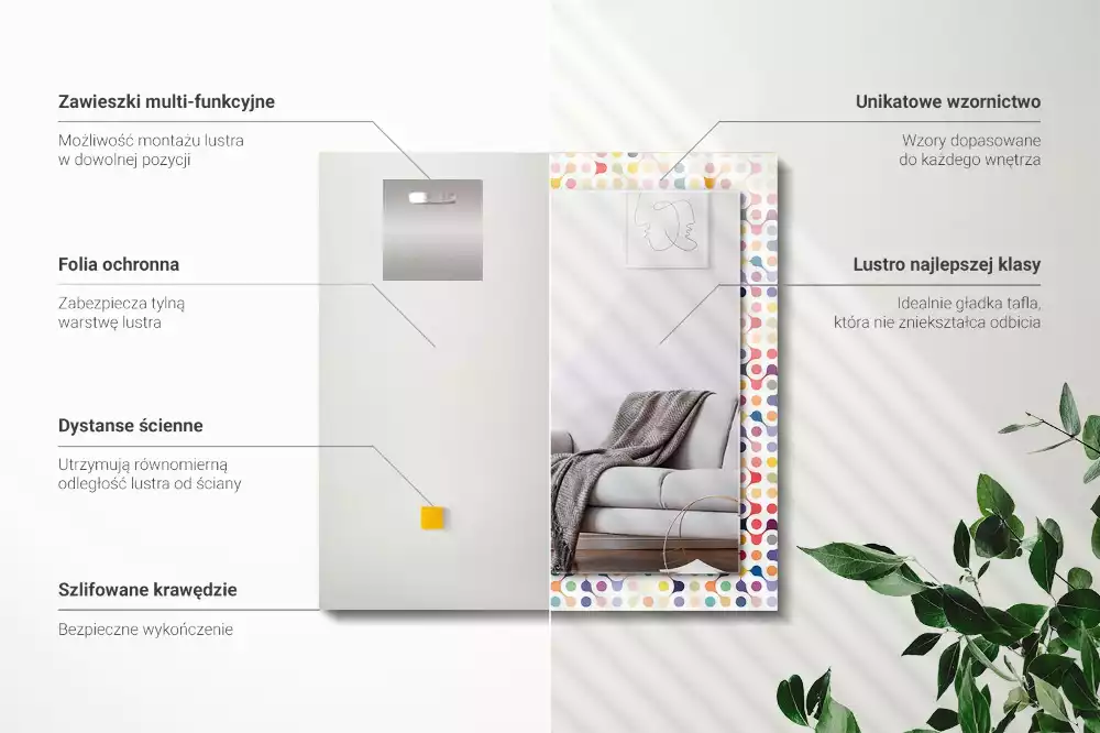 Rechthoekige spiegel met bedrukte lijst Kleurrijk geometrisch patroon