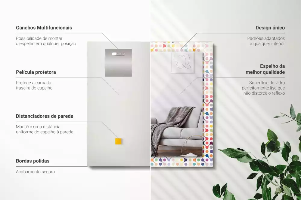 Rechthoekige spiegel met bedrukte lijst Kleurrijk geometrisch patroon