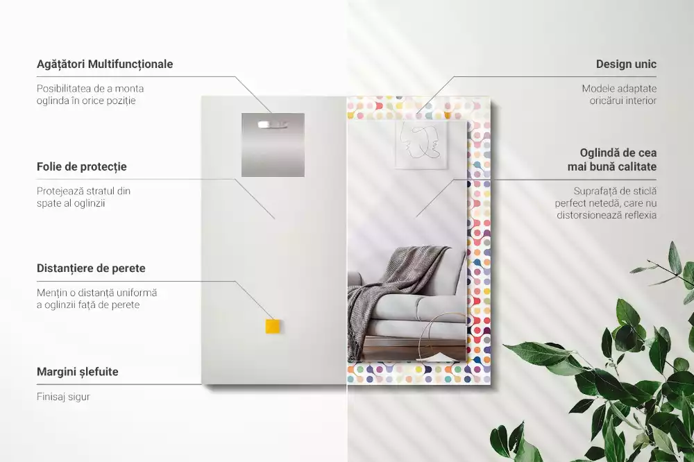Rechthoekige spiegel met bedrukte lijst Kleurrijk geometrisch patroon