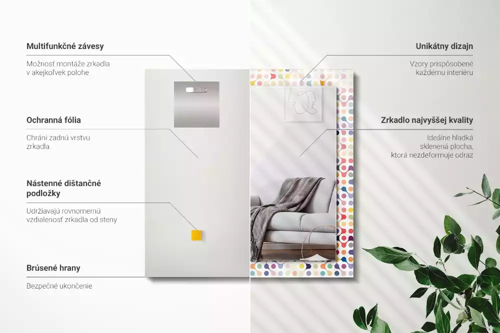 Rechthoekige spiegel met bedrukte lijst Kleurrijk geometrisch patroon