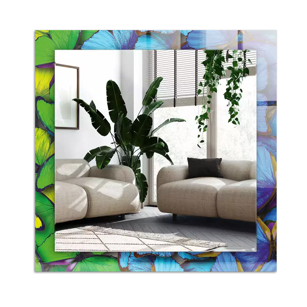Rechthoekige spiegel met decoratie Blauwe en groene vlinders