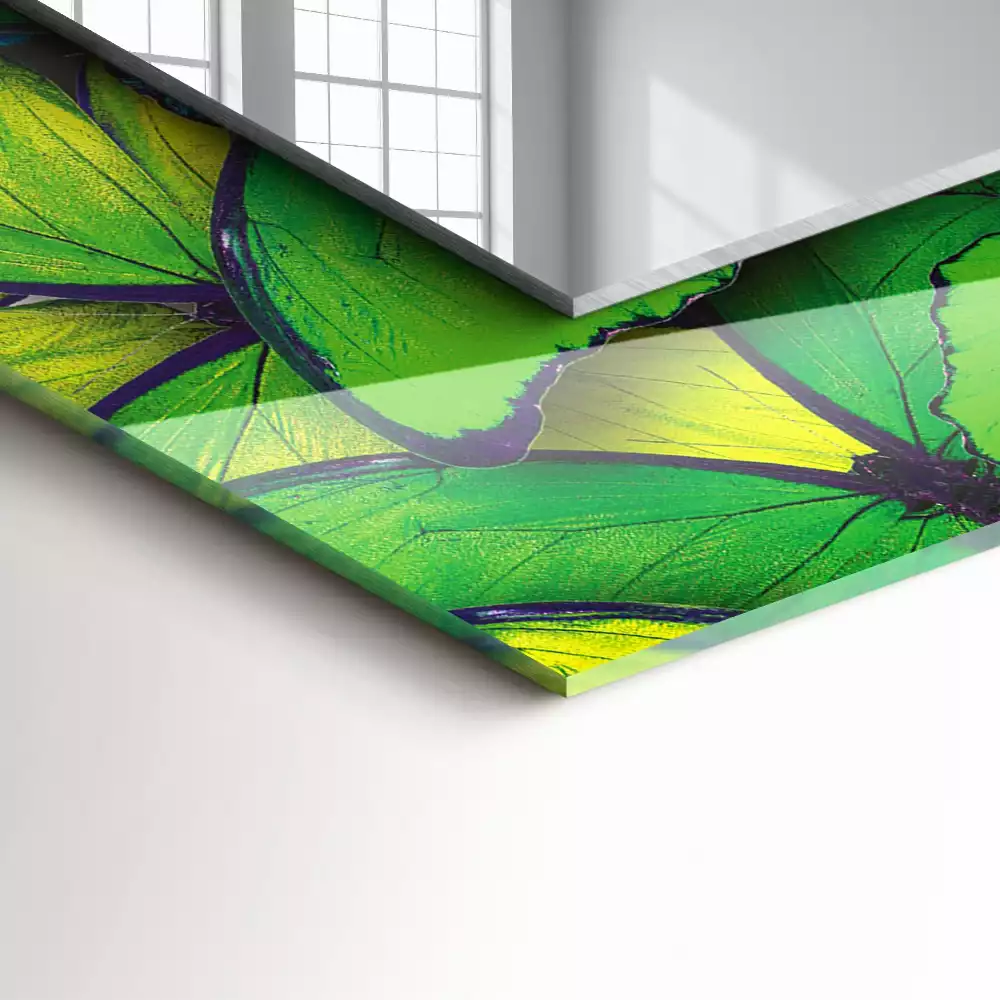 Rechthoekige spiegel met decoratie Blauwe en groene vlinders