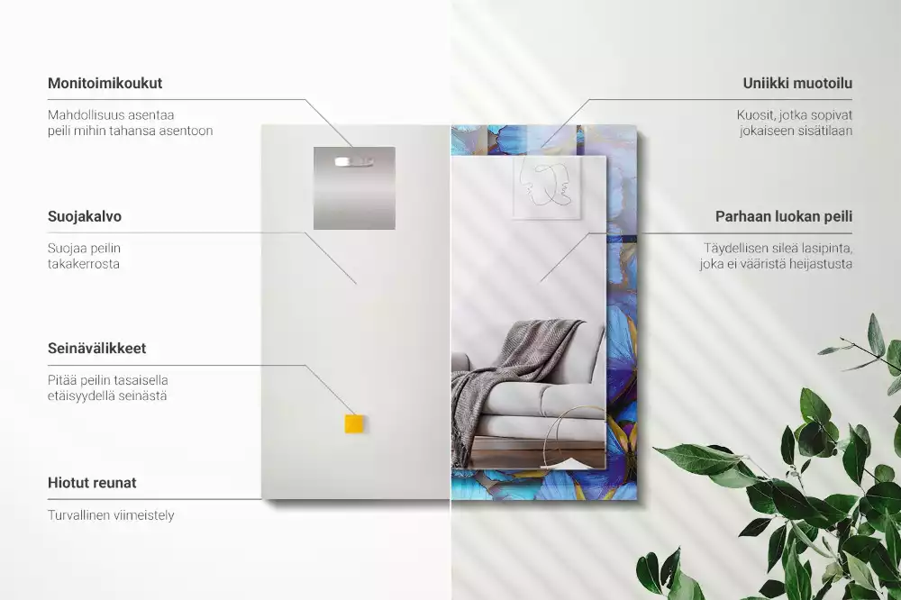 Rechthoekige spiegel met decoratie Blauwe en groene vlinders