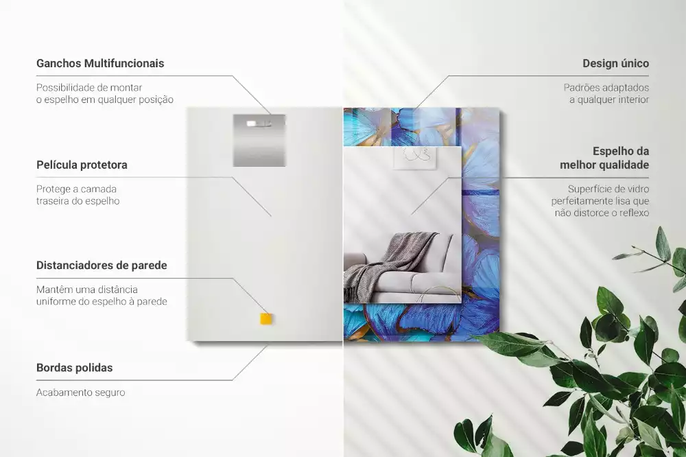 Rechthoekige spiegel met decoratie Blauwe en groene vlinders