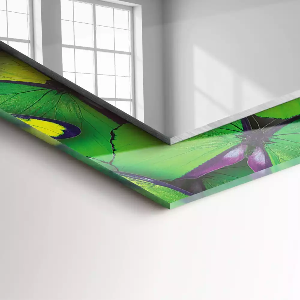 Rechthoekige spiegel met decoratie Blauwe en groene vlinders