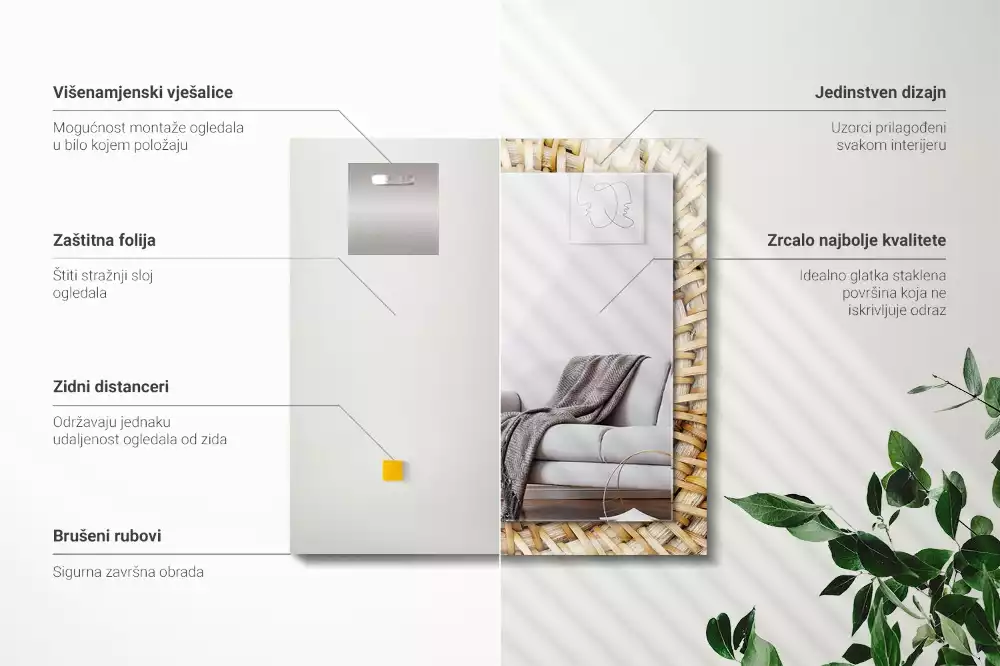 Rechthoekige spiegel lijst met print Wattle