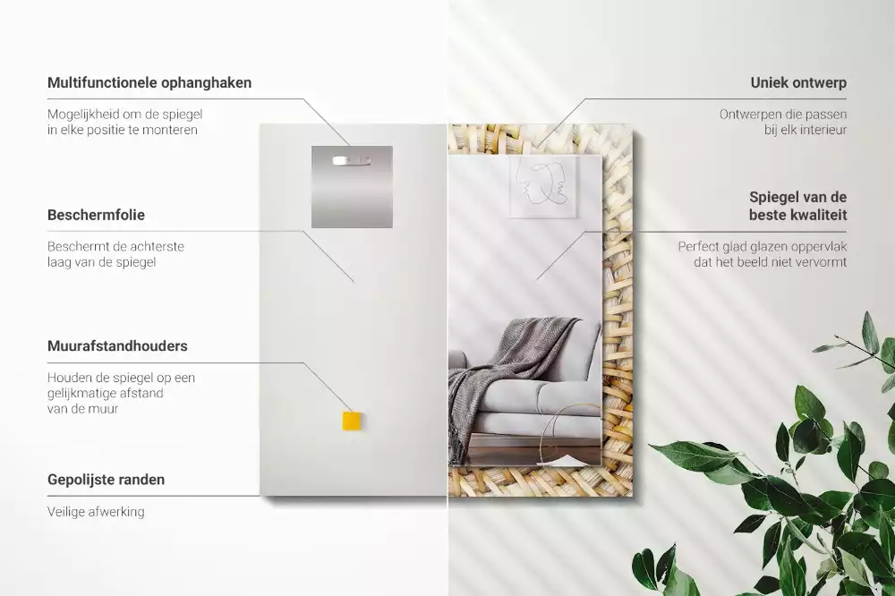 Rechthoekige spiegel lijst met print Wattle