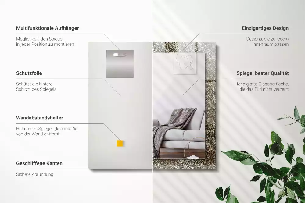 Bedrukte rechthoekige spiegel Gouden ornamentpatroon