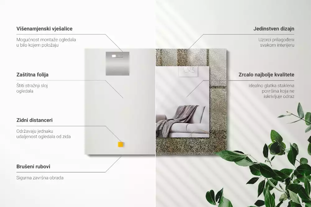 Bedrukte rechthoekige spiegel Gouden ornamentpatroon