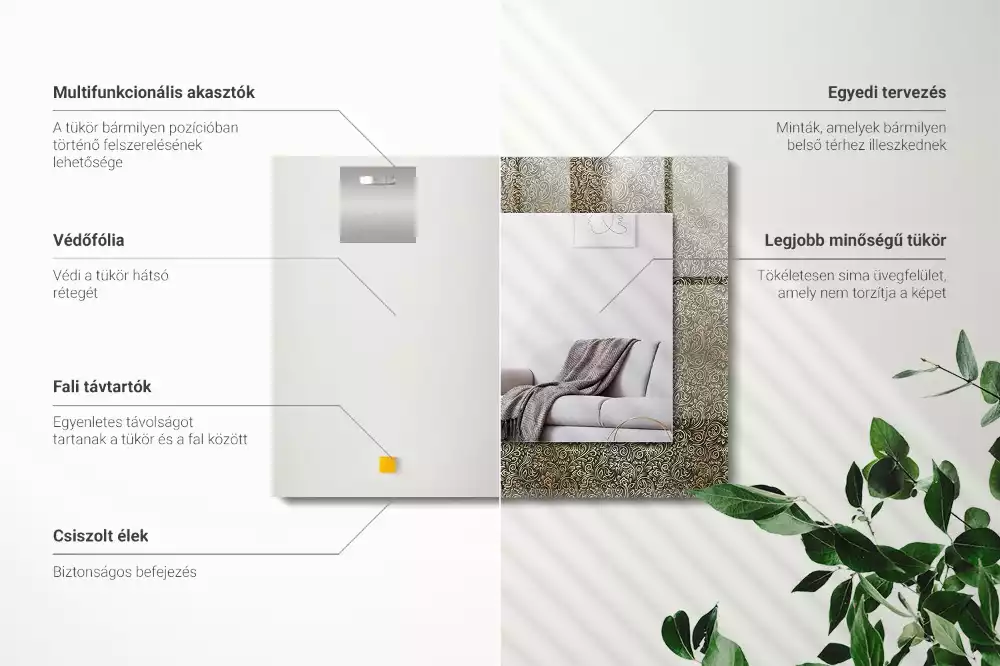 Bedrukte rechthoekige spiegel Gouden ornamentpatroon