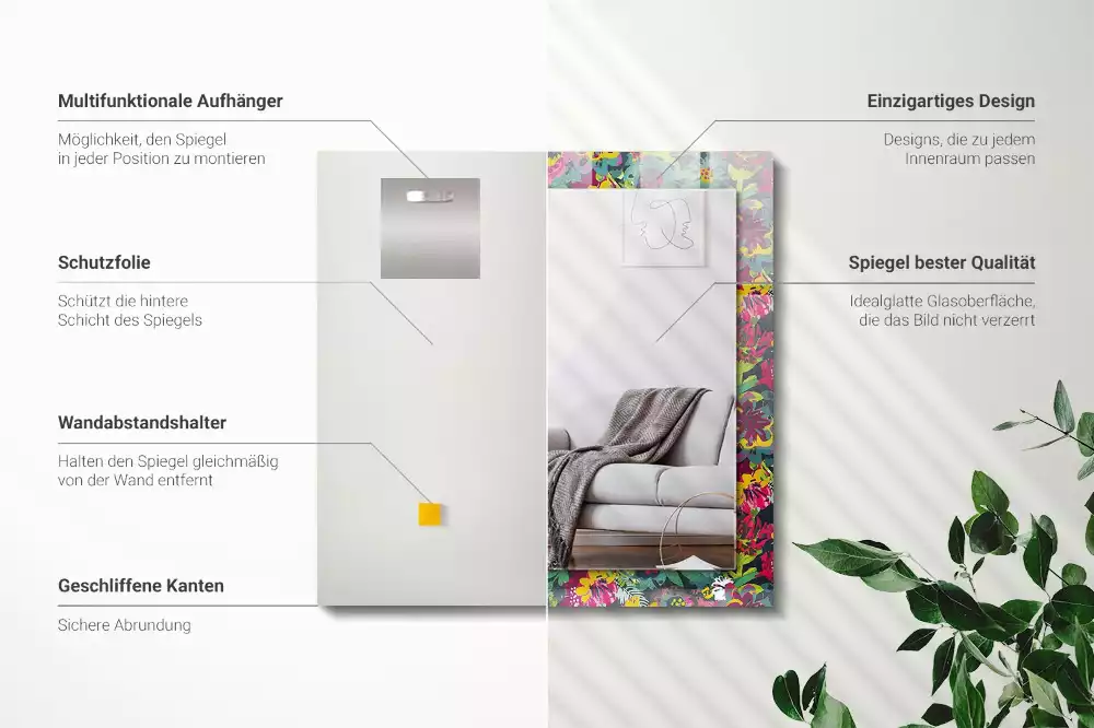 Rechthoekige spiegel met decoratie Kleurrijke bloemenpatronen
