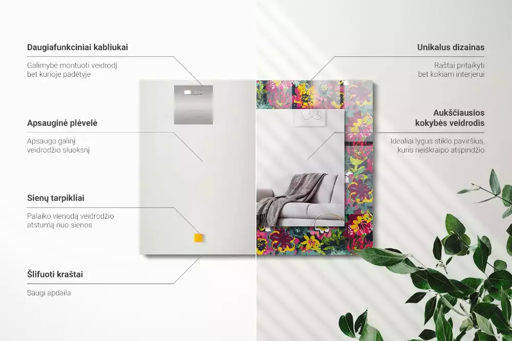 Rechthoekige spiegel met decoratie Kleurrijke bloemenpatronen