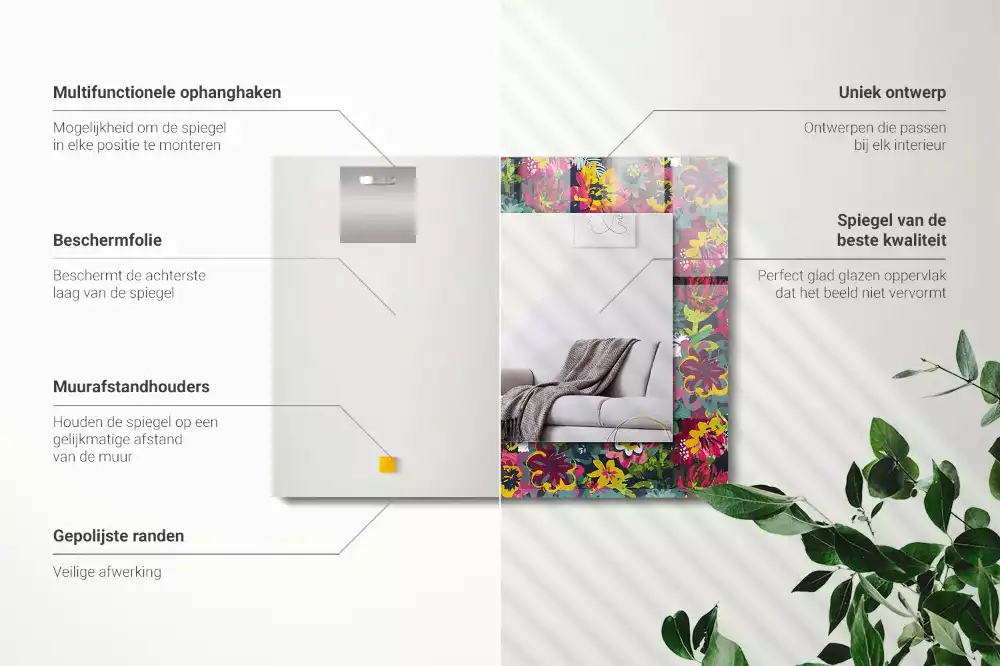 Rechthoekige spiegel met decoratie Kleurrijke bloemenpatronen