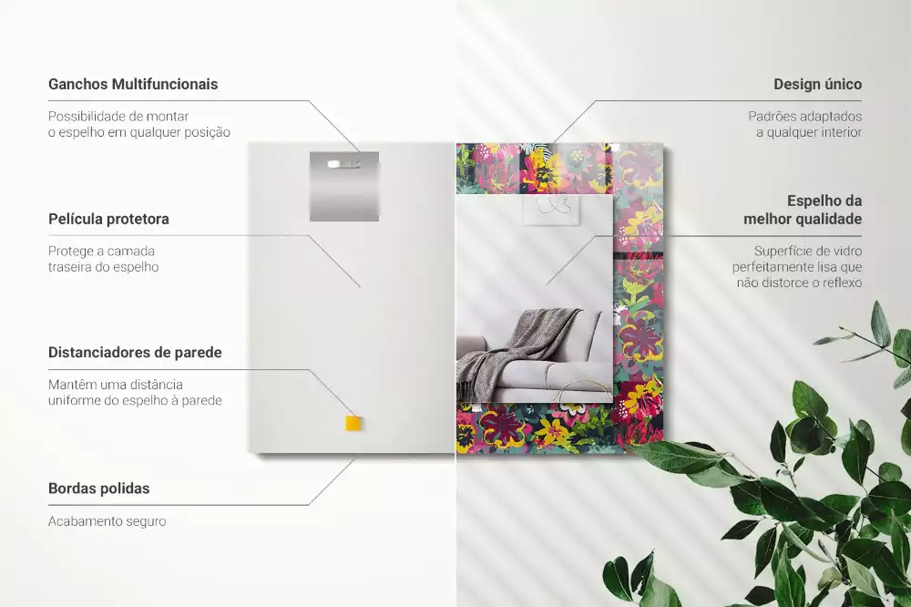 Rechthoekige spiegel met decoratie Kleurrijke bloemenpatronen