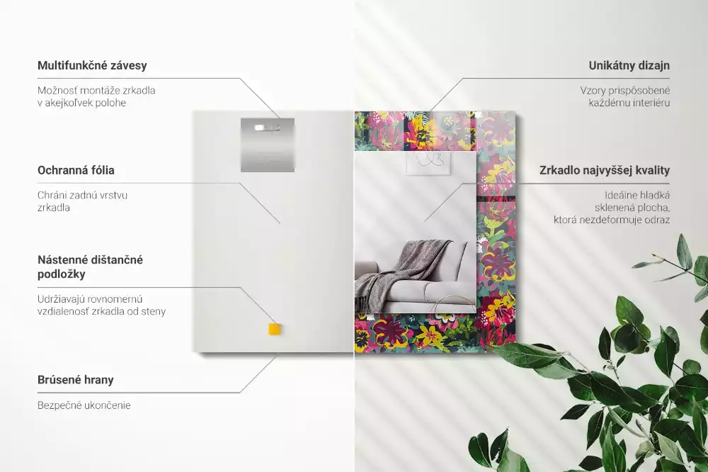 Rechthoekige spiegel met decoratie Kleurrijke bloemenpatronen