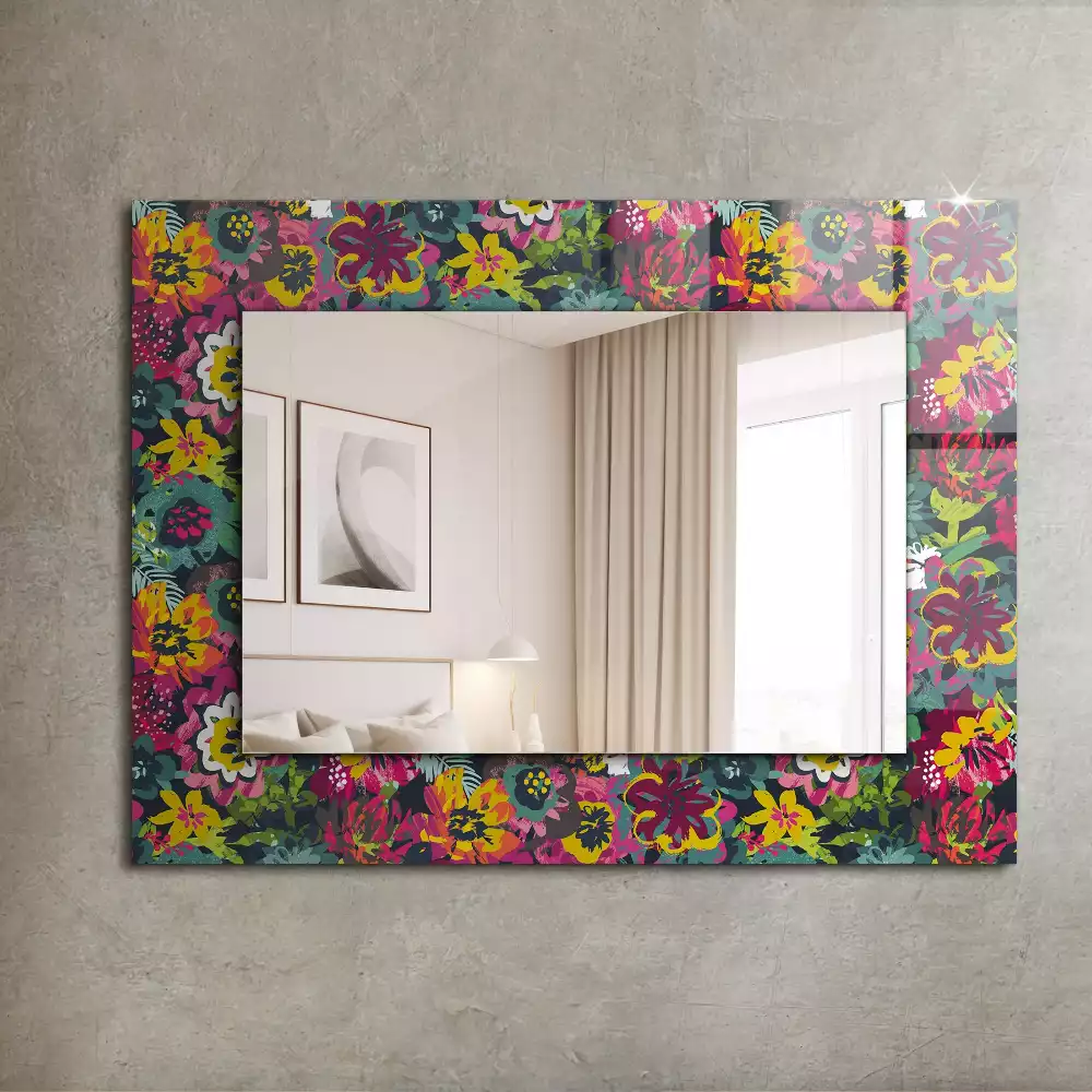 Rechthoekige spiegel met decoratie Kleurrijke bloemenpatronen